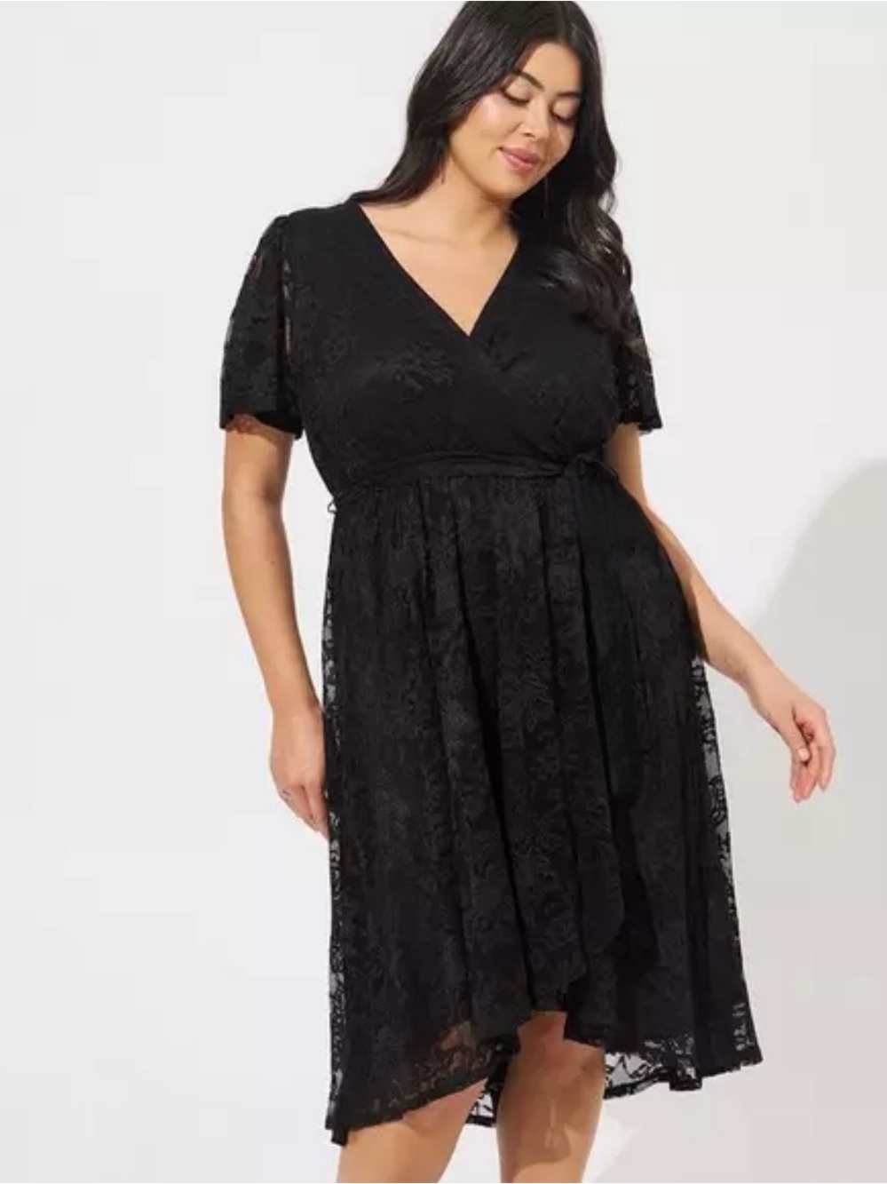 torrid Black Lace High-Low Wrap Dress